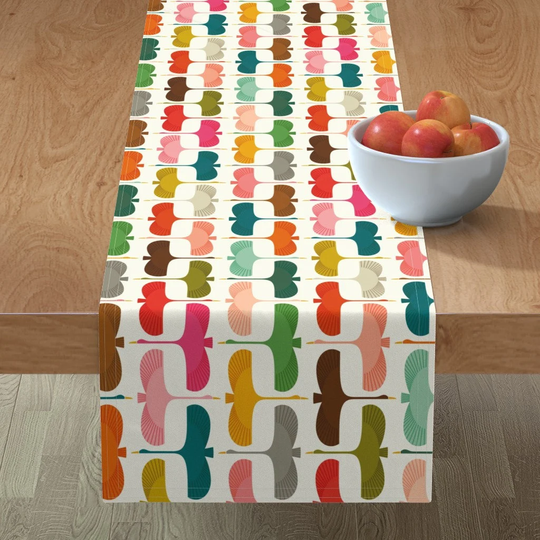 Colorful Birds Table Runner - North & South Swans By Katerhees Flying Wingspan Cranes Egret Cotton Sateen Spoonflower