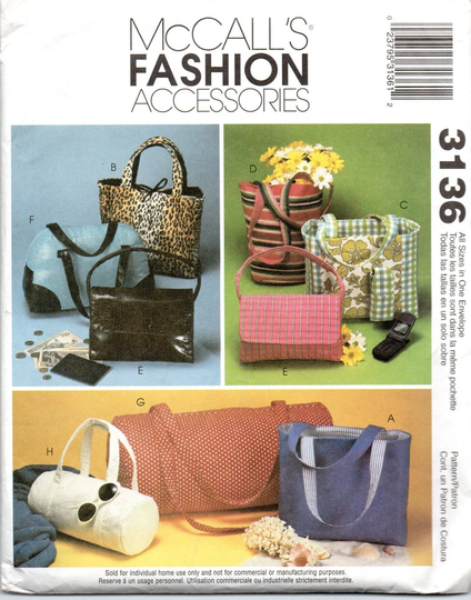 Mccall's 3136 Tote, Bucket, Baugette, Bowling & Barrel Bags Pattern