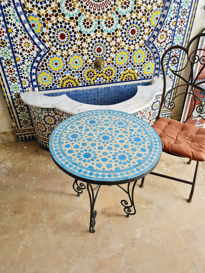 Handmade Outdoor Coffee Table - Complicated Mosaic Pattern Turquoise Bistro Gift