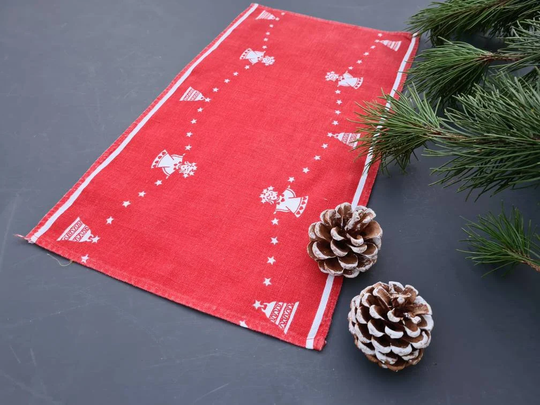 Vintage Christmas - Swedish Cotton Table Runner. Sweden, 60S Runner With Angel & Bell Motifs Winter Scandinavia