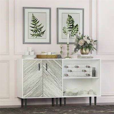 2 Door Freestanding Sideboard Storage Cabinet With Open Shelves