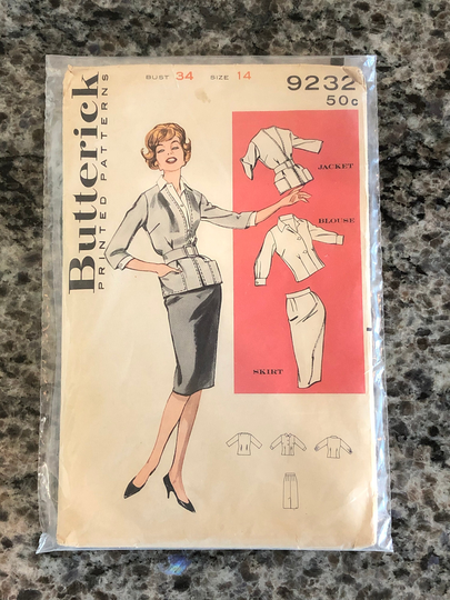 Rare 1950S Butterick Sewing Pattern 9232 Misses Tailored Shirtwaist Jacket With Slim Pencil Skirt Size 14 Cut - 1950S Tailored Suit, Skirt