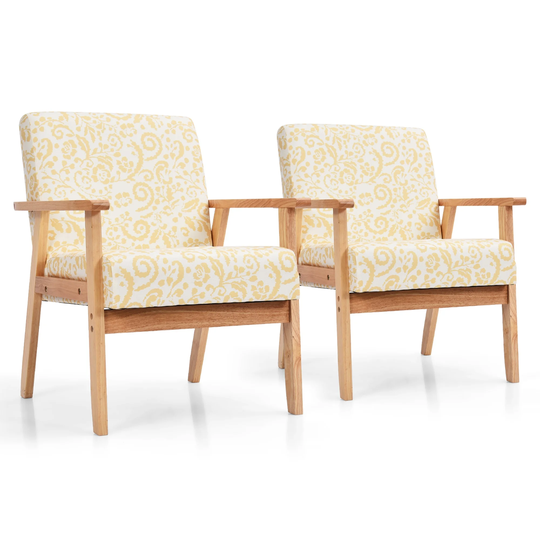 Gymax 2PCS Accent Armchair Upholstered Chair Home Office w/ Wooden - 25'' x 26.5'' x 32''