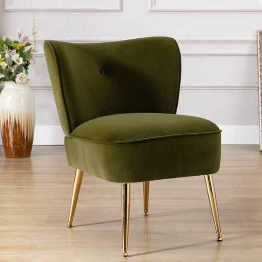 Accent Living Room Side Wingback Chair Pink Velvet Fabric Upholstered Seat Chairs Occasional Leisure Chairs, Green