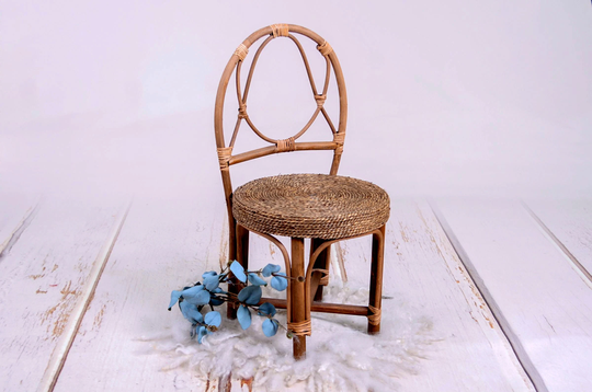 Rattan & Wicker Chair, Newborn Photography Prop, Wooden Bowl - Ready To Ship