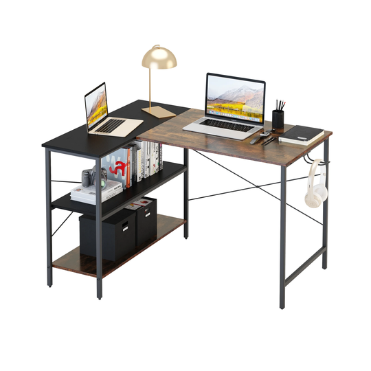 L-shaped black linen and retro double color matching desk
