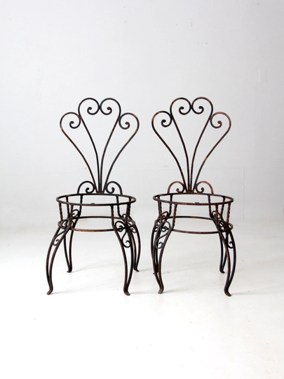 Vintage Wrought Iron Garden Chairs Pair