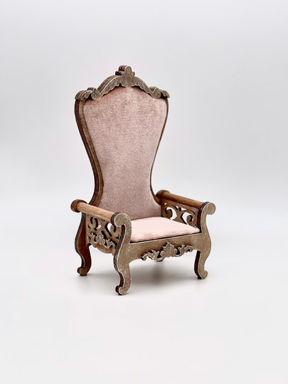 1/6 Throne For Doll, Roombox Chair, Diorama Dolls, With Fabric, Miniature Wooden Chair Blythe, Bjd, Barbie & Other Dolls