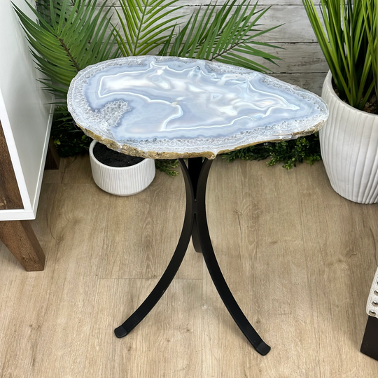 Natural Brazilian Agate Side Table On A Black Metal Base, 21.75" Tall #1305-0155 By Brazil Gems