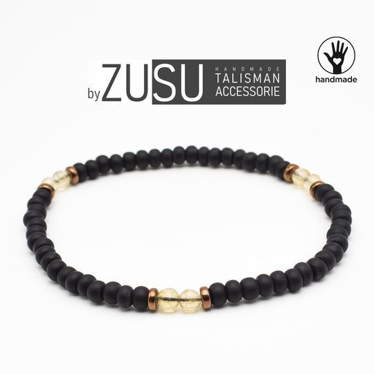 Citrine Bracelet With Matte Black Beads, Minimalist Mens Bracelet, Womens November Birthstone Gift For Him, Her