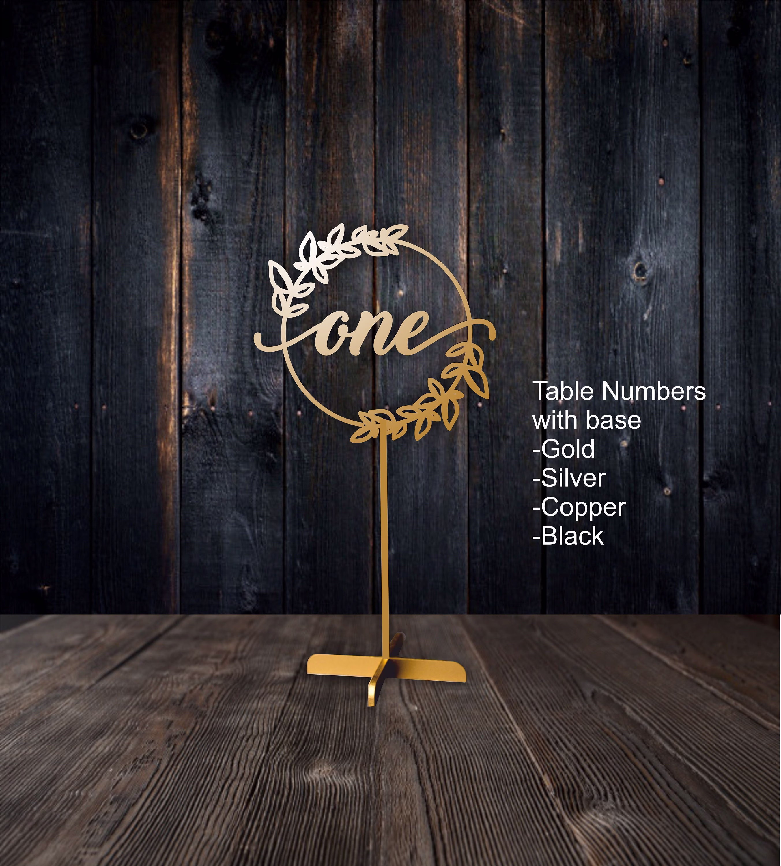 Gold Table Numbers For Wedding | Fancy Wood Laser Cut With Base 12" Tall Custom