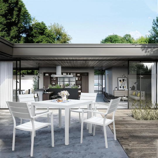 Outdoor Dining Table Aluminum Patio Square Dining Table, White