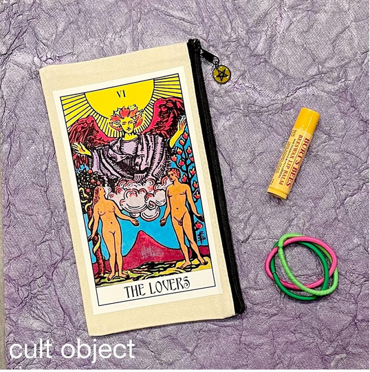 Tarot Card The Lovers Cotton Blend Canvas 4 1/2" X 8" Zipper Pencil Pouch Makeup Cosmetic Travel Bag Rider-Waite