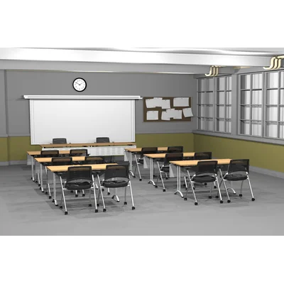 14 Person Training Meeting Seminar Tables with Modesty Panels and 14 Chairs Complete Set
