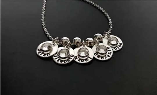 Build Your Necklace 1/2 " Sterling Silver Hand Stamped Personalized Charm Initial Name Mom Pendant Swarovski Crystal Or Pearl