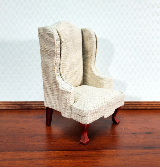 Dollhouse Arm Chair Wing Back Muslin Style Fabric 112 Scale Miniature Furniture