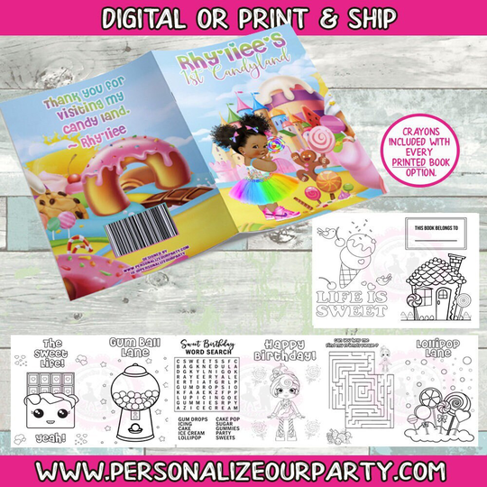 Candy Land Coloring Book - Candy Girl-Coloring Book Party Favors-African American Girl-Digital-Print-Coloring Favors-Party Favors Color