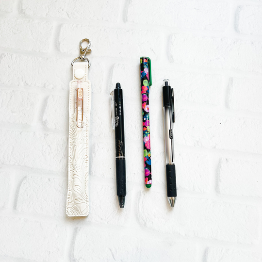 Cream Embossed Pen Or Pencil Holder Keychain, Stylus Holder, Pen Keychain Case, Pen Holder, Teacher Nurse Lanyard Gift Idea