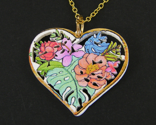 Colorful Heart Flower Necklace, Multi-Color Floral Leaf Charm Gardening Gift For Gardner Nature Lover Pendant Necklace |Nc1-58