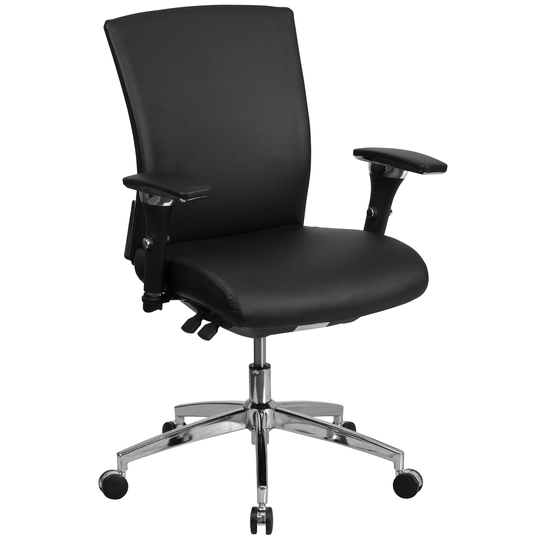 Marco Multi-Shift Black Leather Executive Adjustable Swivel Office Chair with Height Adjustable Arms