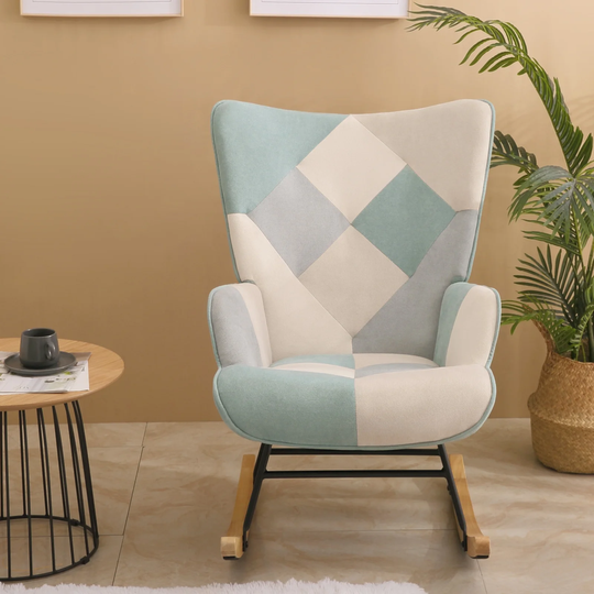 Mid Century Fabric Rocker Chair with Wood Legs