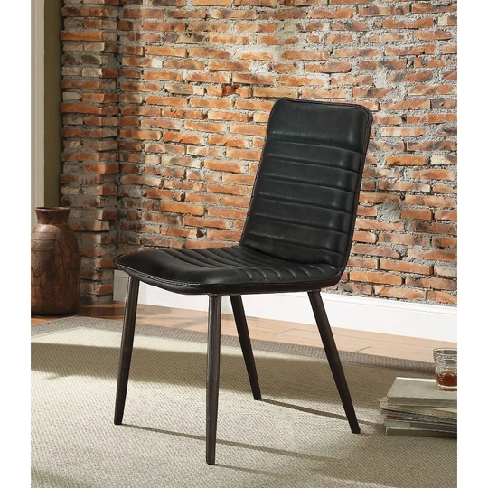 Q-Max Black Top Grain Leather Padded Seat With Metal Tapered Legs Side Chair