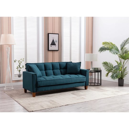Modern Linen Upholstered Loveseat Sofa, Comfortable Couches Seat Cushion Living Room Sofa with 2 Pillows and Solid Wood Feet