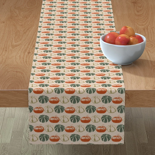 Retro Pumpkins Table Runner - Pumpkin Stripe By Reneestramel Holiday Autumn Fall Harvest Cotton Sateen Spoonflower