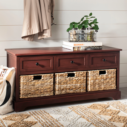 SAFAVIEH Damien Red 3-drawer Storage Bench - 42.1" x 15.4" x 19.7"