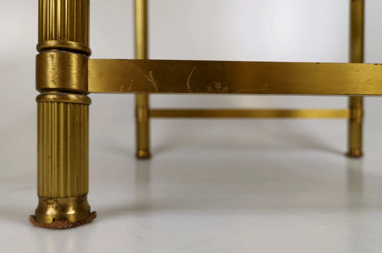 2 Pcs Pair French Brass Side Table With Glass Top/Hollywood Regency Coffee Smoked Mid Century Home Decor Art Deco