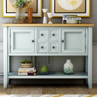 Trexm Cambridge Series Buffet Sideboard Console Table With Bottom Shelf (lime White)