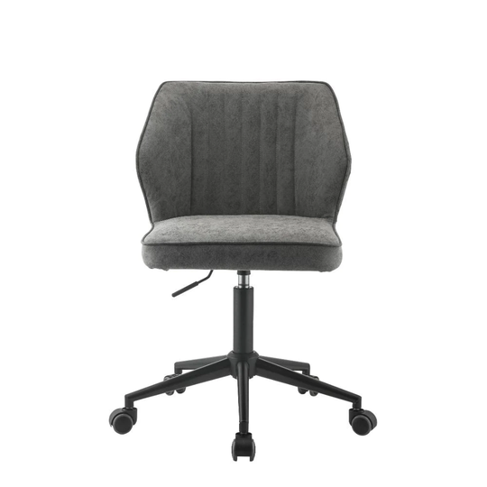 Q-Max Extendable Vintage Gray PU and Black Metal Tube Wood Office Chair