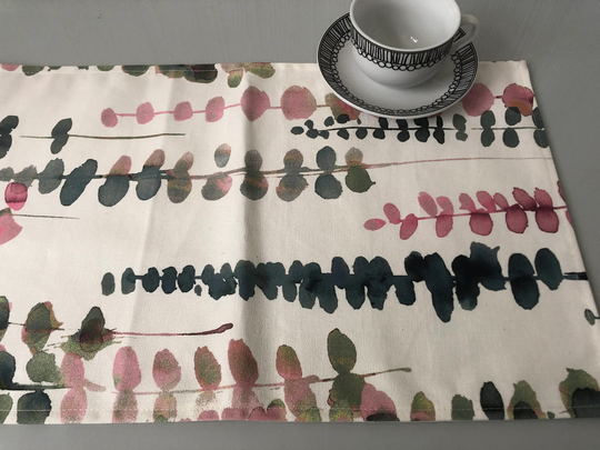 6.5Ft Pink Gray Table Runner Funky Modern Floral Cotton Sideboard Coffee Console Lined Decor
