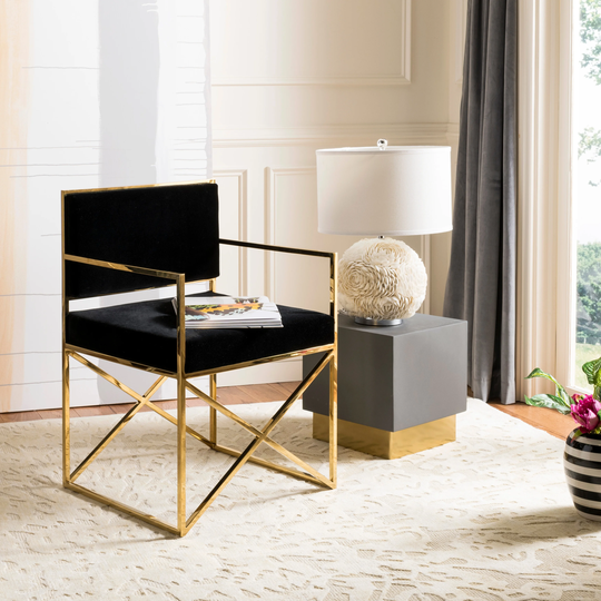 SAFAVIEH Couture High Line Collection Kian Black/ Gold Velvet Glam Director's Chair - 22" W x 21" D x 32" H