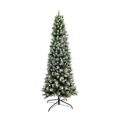 Slender Green Pine Christmas Tree and Pinecones