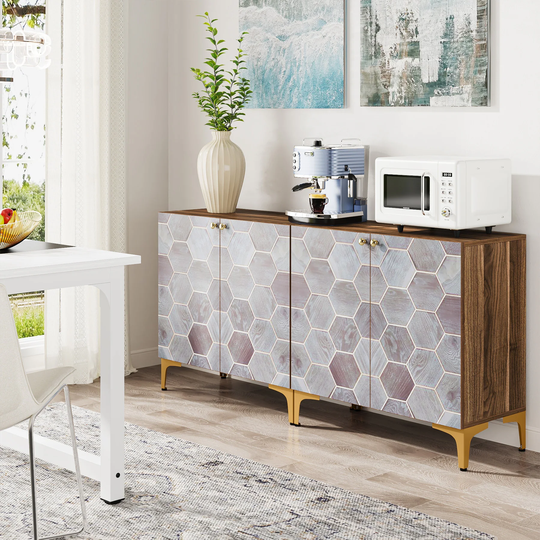 4-Door Buffet Cabinet, Wood Buffet Sideboard Storage Cabinets