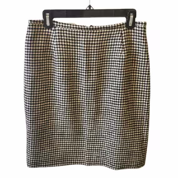 Pencil Skirt Lauren Ralph Vintage 90's Black White Houndstooth Wool 10