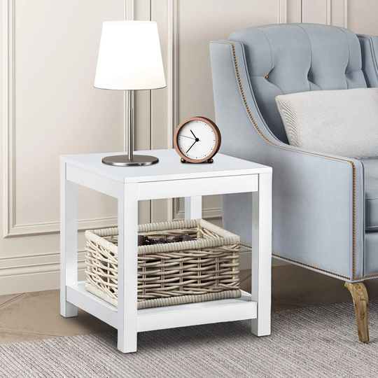 2-Tier End Table with Storage Shelf, Wood Side Table for Living Room - 17.7"