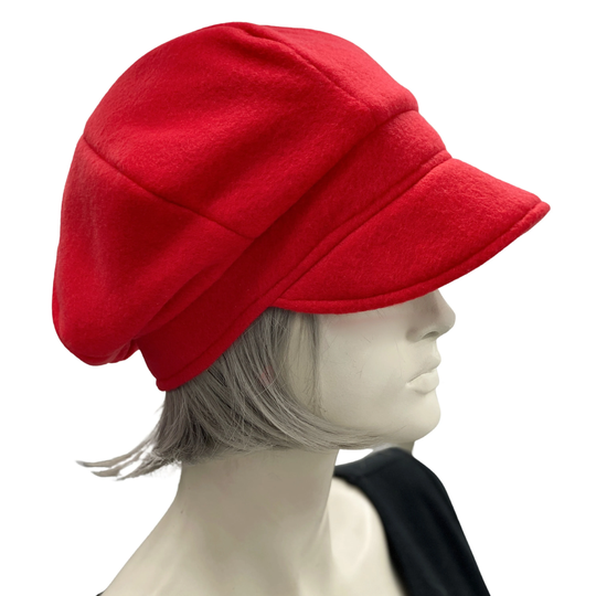 Newsboy Cap Women, Size Medium Ready To Ship, Bakerboy Hat, Handmade in Red Fleece, Cute Winter Hats Women