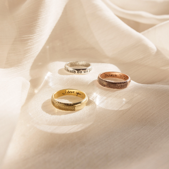 Half Round Fingerprint Ring Jewelry Memorial Custom Personalized Gift Wedding Band Rm29