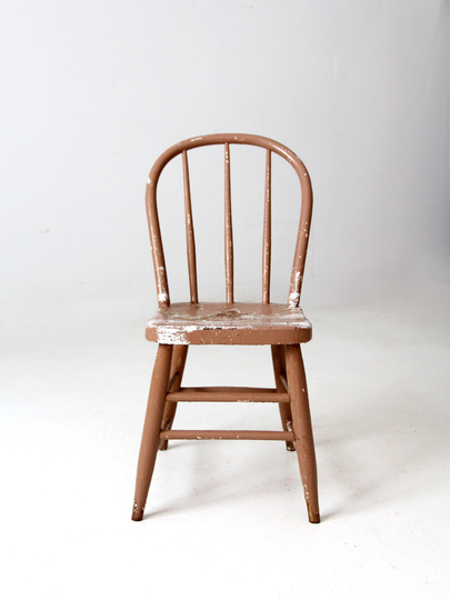 Vintage Spindle Back Farmhouse Chair, Painted Wooden Windsor Dining Chair