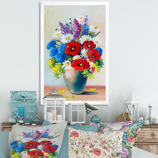 Designart 'Still Life Of Colorful Red And White Bouquet' Traditional Framed Art Print