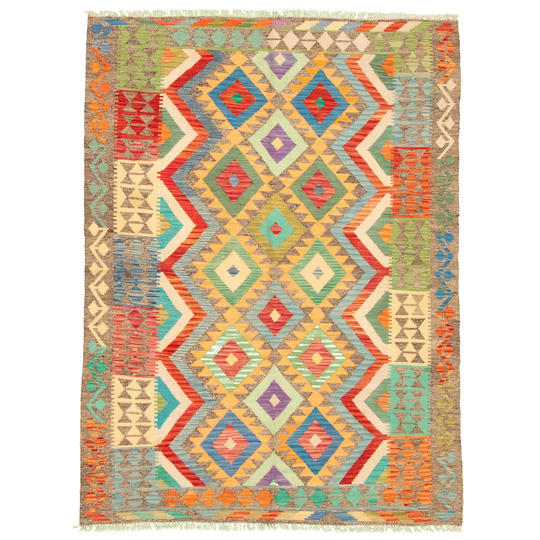 ECARPETGALLERY Flat-weave Bold and Colorful Multi Color Wool Kilim - 5'7 x 7'6