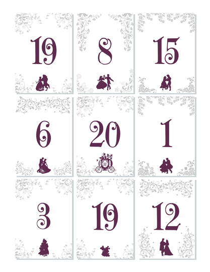 Princess Wedding Variety Table Numbers, Table Decor Princess Wedding, Cards, Wedding Stationery-Item Tn-02172017-02-Lovebirdslane