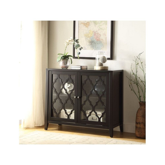 34" Ceara Sideboard Cabinet Side End Table Sofa Table Console Table with 2 Glass Door Storage&1 Shelf Inside-Black