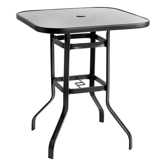 Bar Table Outdoor Coffee Table with Tempered Glass Top for Poolside