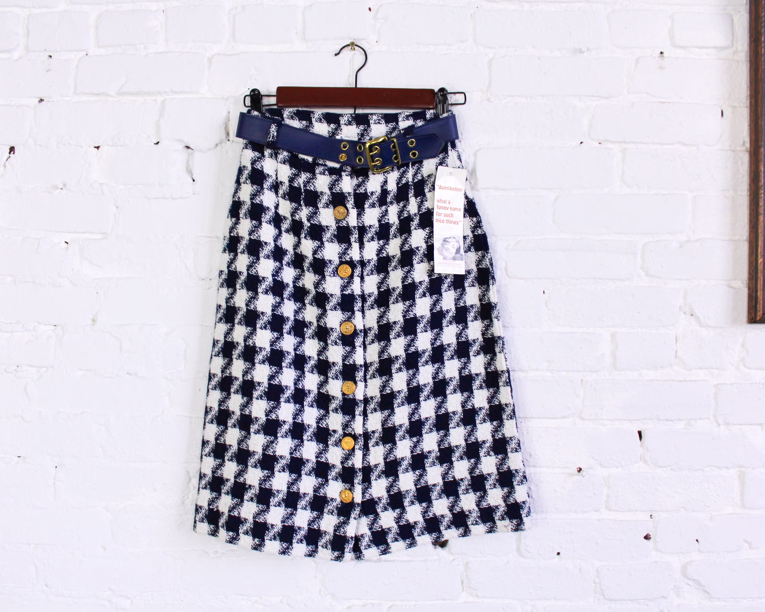 1960S Blue Plaid Pencil Skirt | 60S Navy & White Donnkenny Small