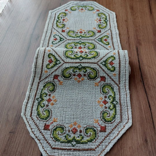 Vintage Hand Embroidered Table Mat, Floral Cross Stitch Embroidery, X Topper, Dress | E14