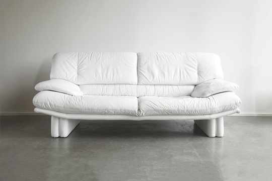 Vintage Postmodern Nicoletti Salotti Italian Leather Settee Sofa Circa 1970 in Gorgeous Cream | Made Italy