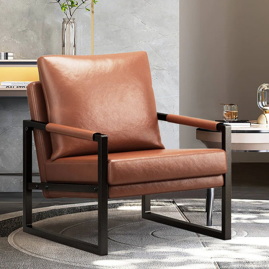 PU Leather Accent Arm Chair Mid Century Modern Upholstered Sofa Chairs with Metal Frame